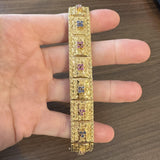 18k Yellow Gold 48.3g Ruby and Sapphire Vintage Panel Link Bracelet Italy 7.5"