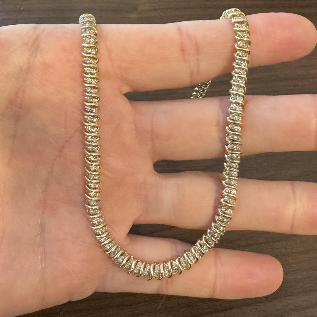 14k Yellow Gold and 3cttw Diamond 30.6g Vintage Tennis Necklace 16"