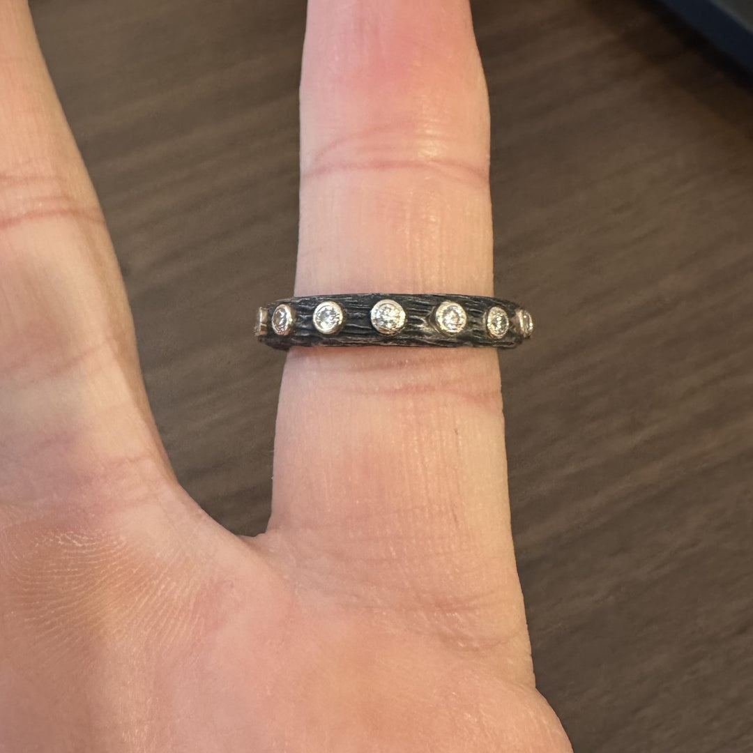 Sarah Graham 18k Yellow Gold Cobalt Chrome and Diamond Eternity Band Size 7