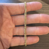 18k Yellow Gold 4.3g Hollow Light 3.5mm Fancy Curb Link Bracelet Italy 7.5"