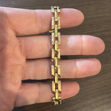 18k Yellow Gold 16.2g Vintage 8mm Textured Bar Link Bracelet Italy 7.5"