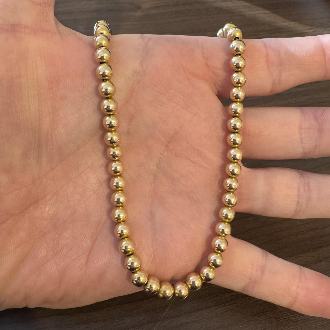 14k Yellow Gold 14.7g Vintage Polished 6mm Ball String Necklace 15.5"