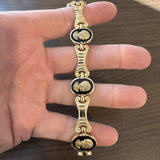 14k Yellow Gold and Onyx 34g Solid Heavy Cameo Link Bracelet 7"