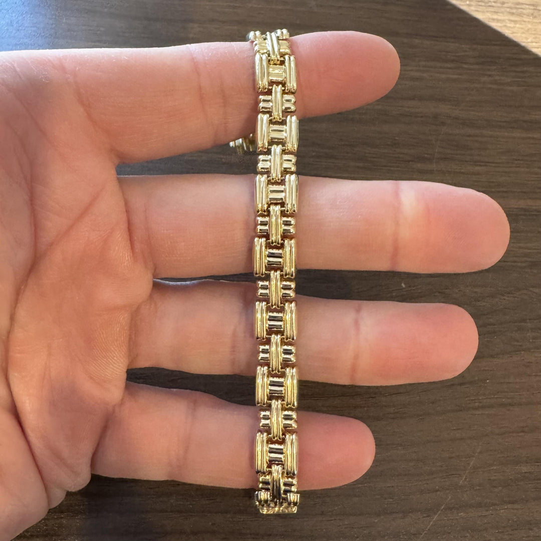 14k Yellow Gold 10.6g Ladies Polished 9.5mm Woven Link Bracelet Turkey 7.25"