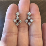 14k White Gold and Diamond Floral Drop Dangle Earrings