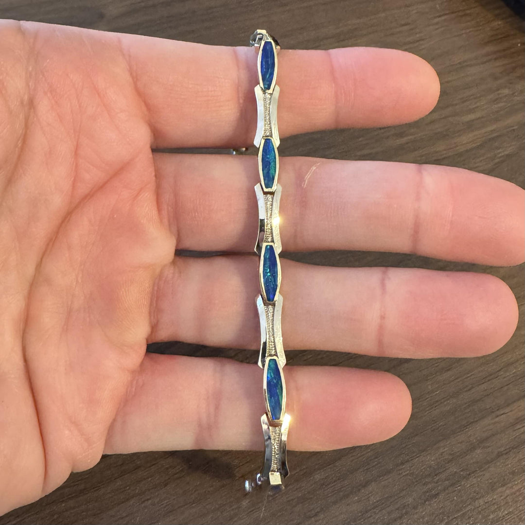 14k Yellow Gold and Opal 18g Solid 6mm Fancy Link Bracelet 8"