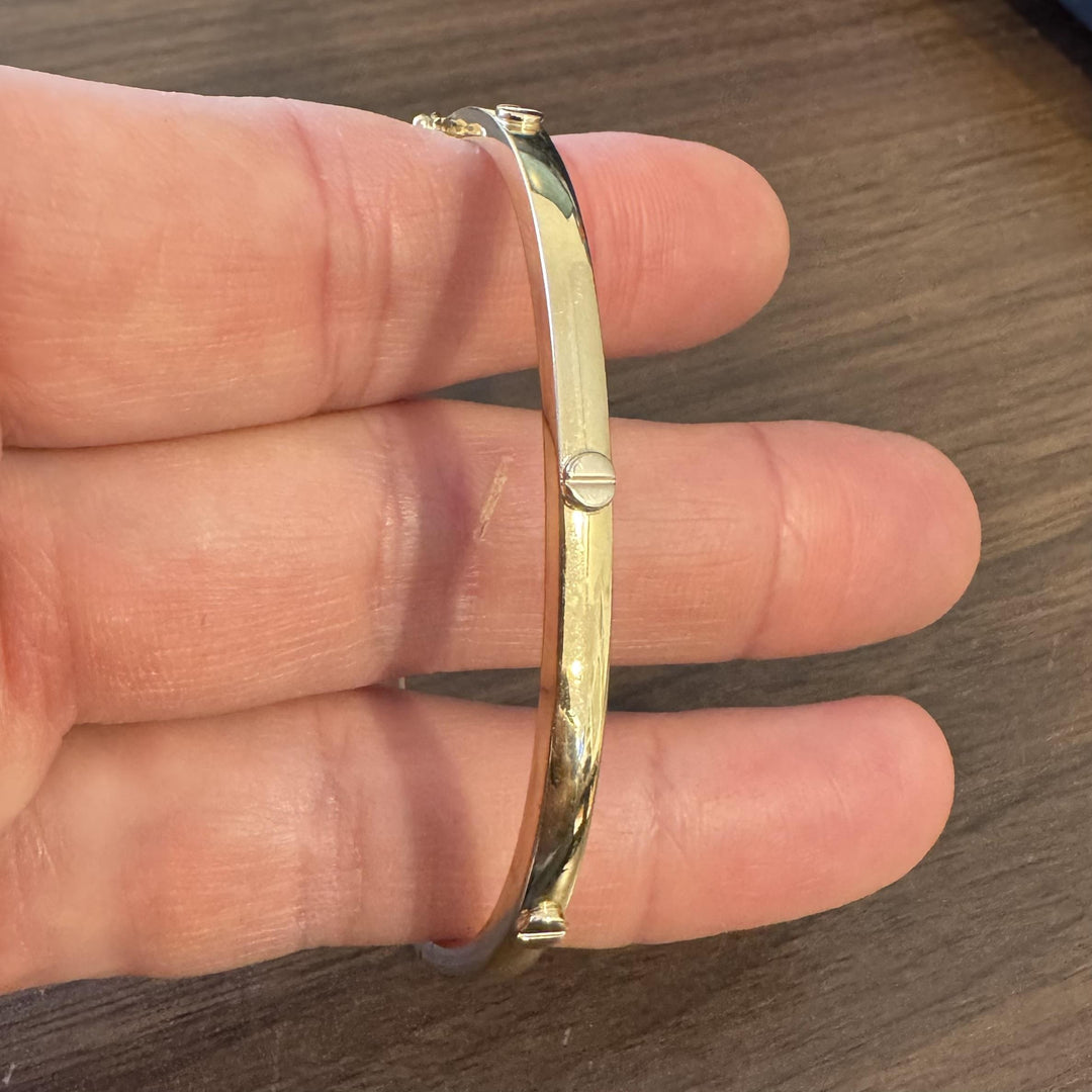 14k Yellow Gold 8.5g Hollow Ladies 4mm Screw Motif Bangle Bracelet 7"