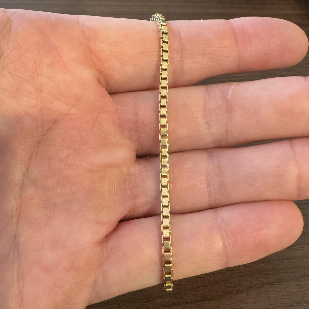 14k Yellow Gold 10.2g Solid Men's 2.5mm Box Link Bracelet Italy 8.75"