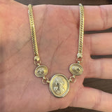14k Yellow Gold 11.6g Cameo Medallion Flattened Curb Link Necklace Italy 17"