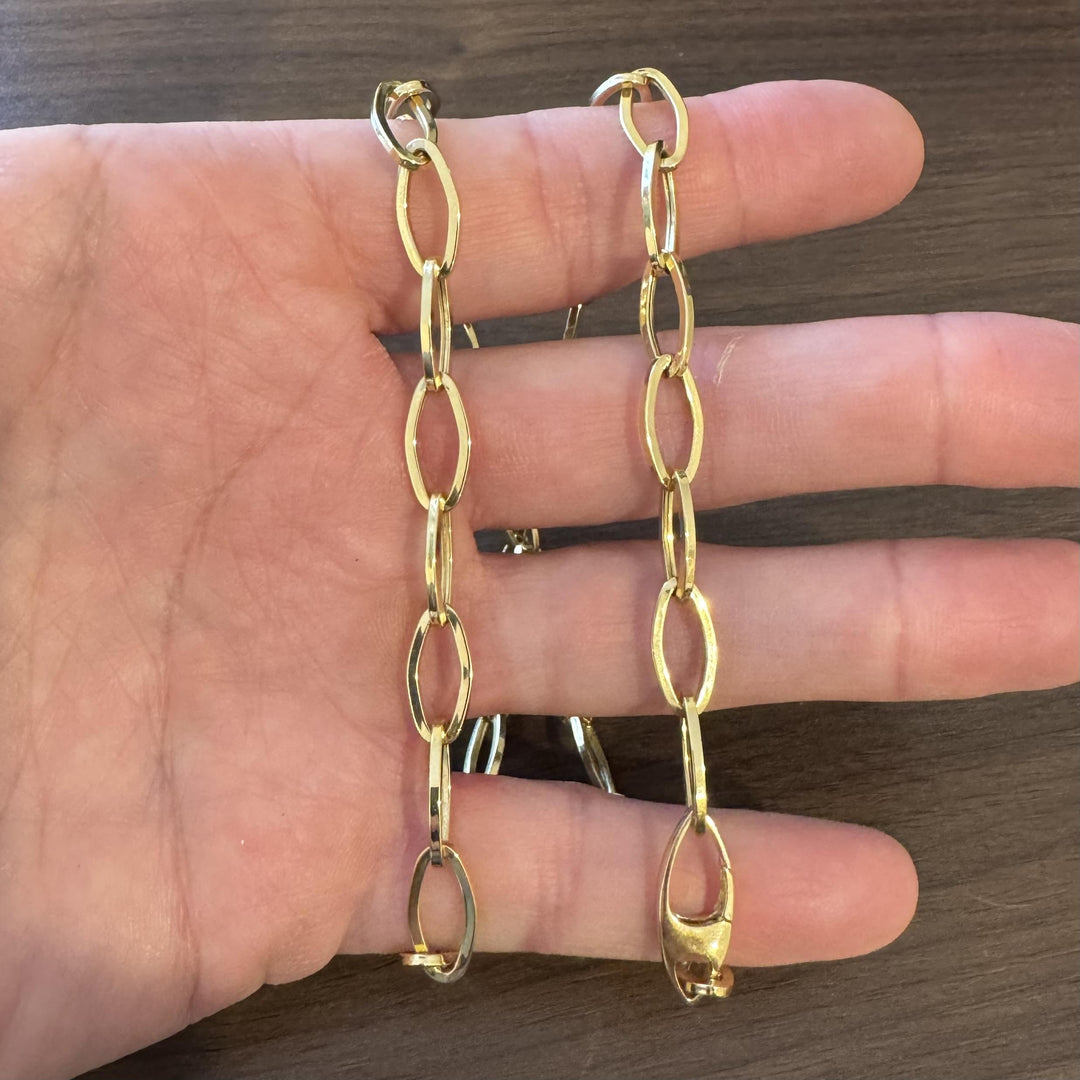 18k Yellow Gold 11.1g Hollow Light 7.5mm Rhombus Link Chain Necklace Italy 20"