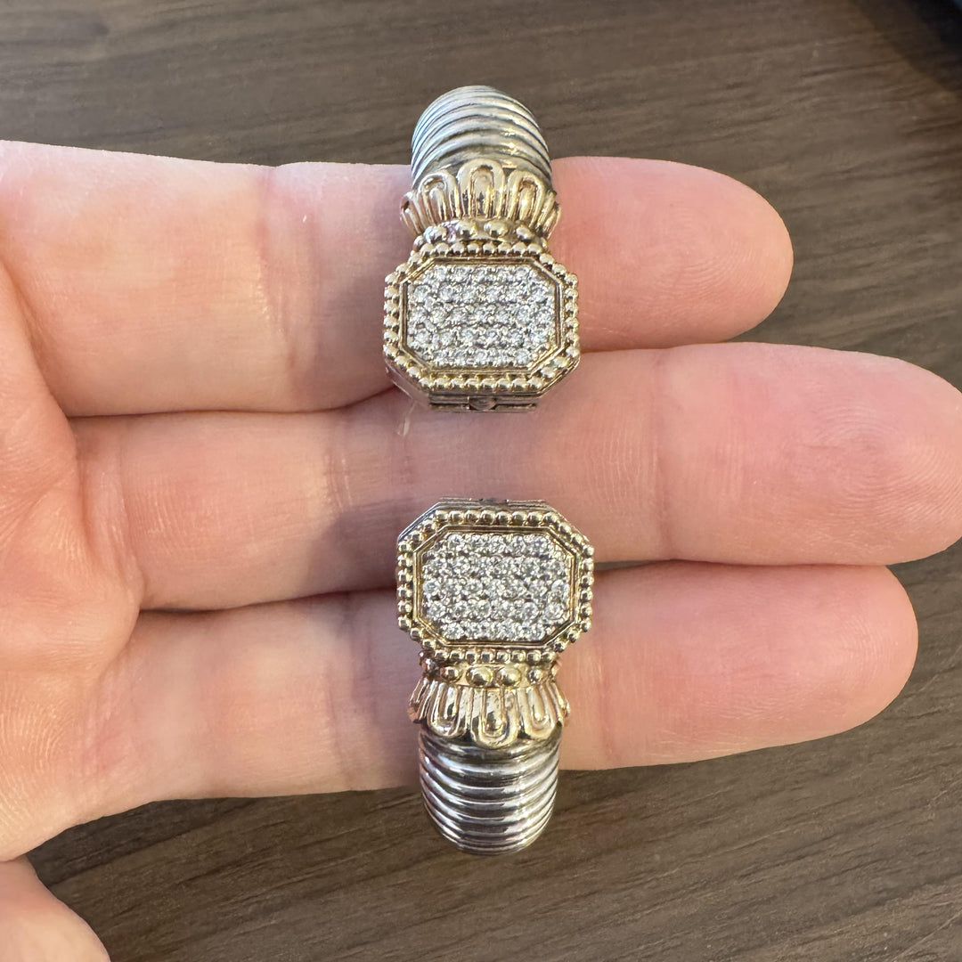 Alwand Vahan 14k Yellow Gold Silver and Diamond Heavy Cuff Bracelet 7"