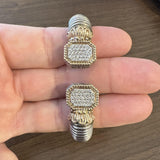 Alwand Vahan 14k Yellow Gold Silver and Diamond Heavy Cuff Bracelet 7"