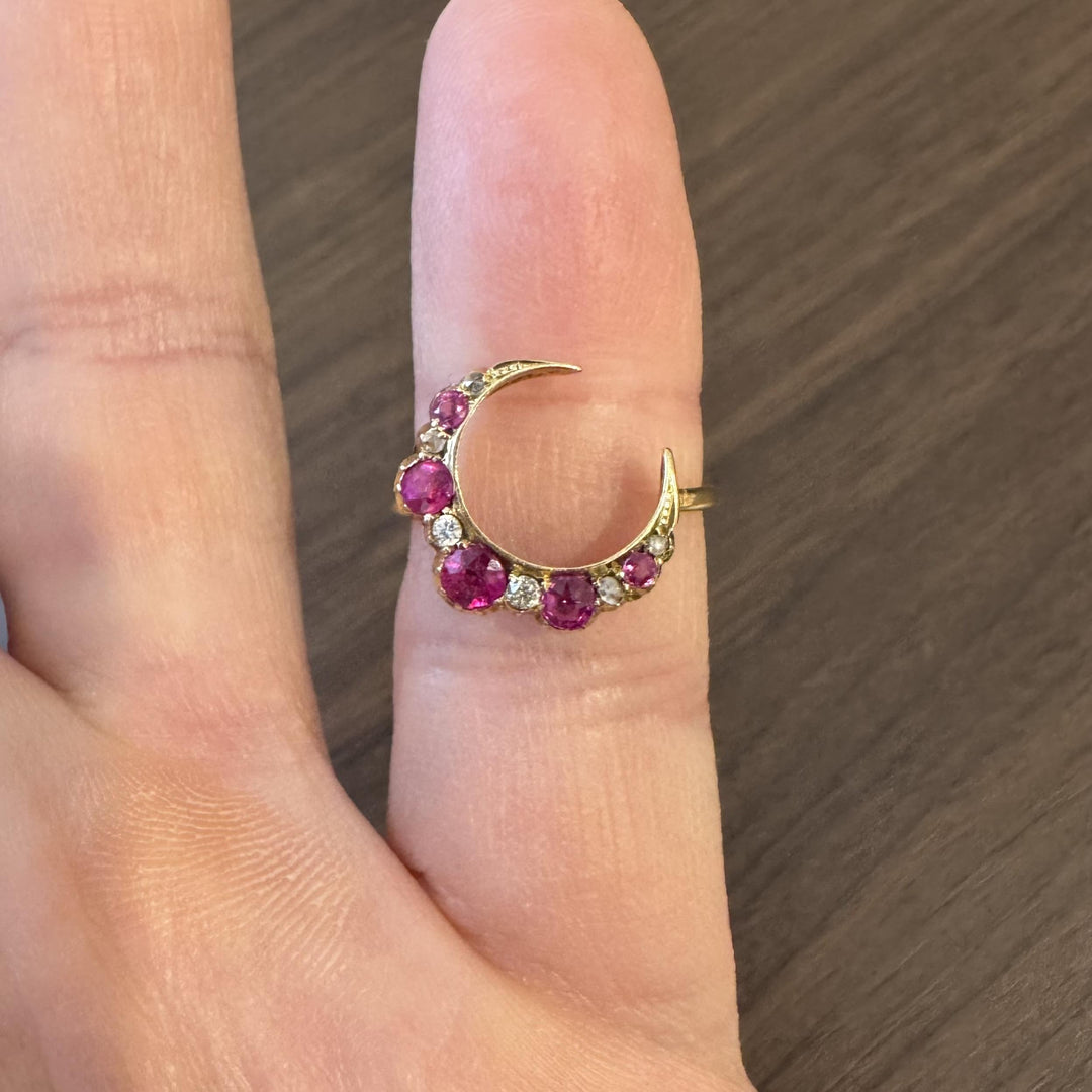 14k Yellow Gold Ruby and Diamond Victorian Conversion Ring Size 4