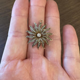 14k Yellow Gold Victorian Seed Pearl and 0.20ct Diamond Starburst Pin Pendant