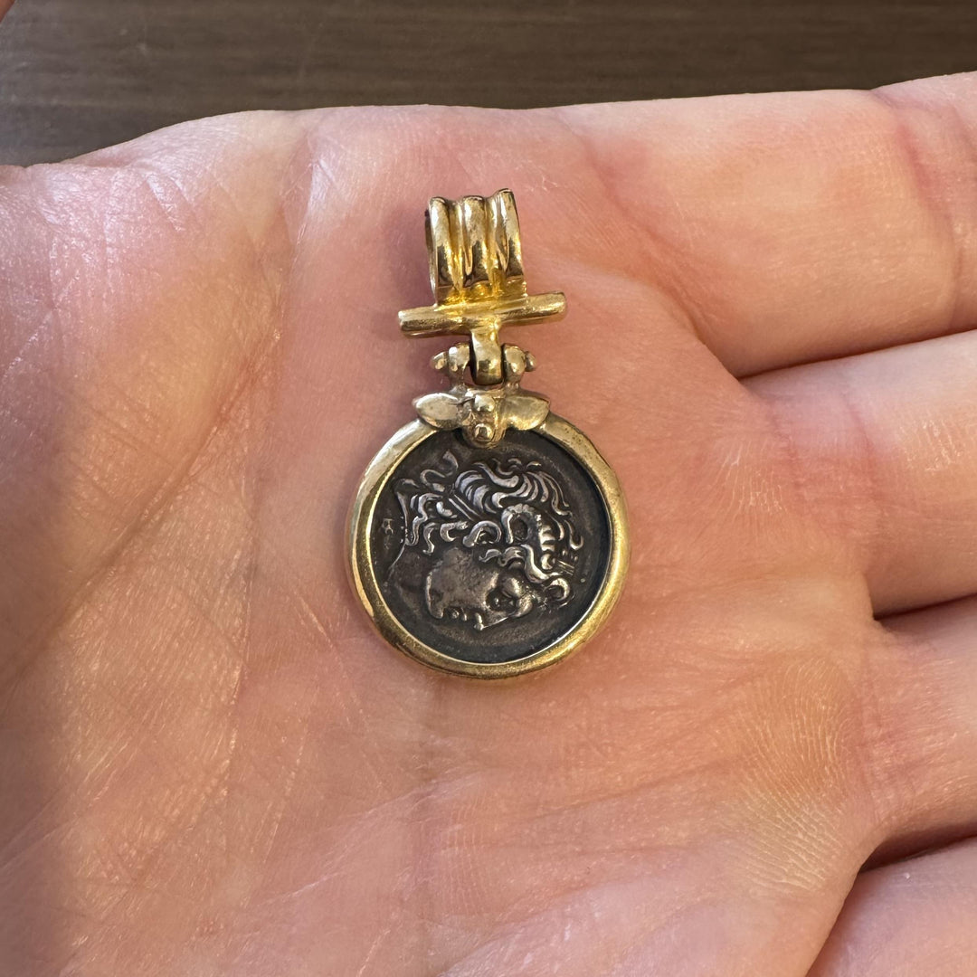 14k Yellow Gold 7.3g Bezel Set Ancient Greek Coin Pendant 1.3"