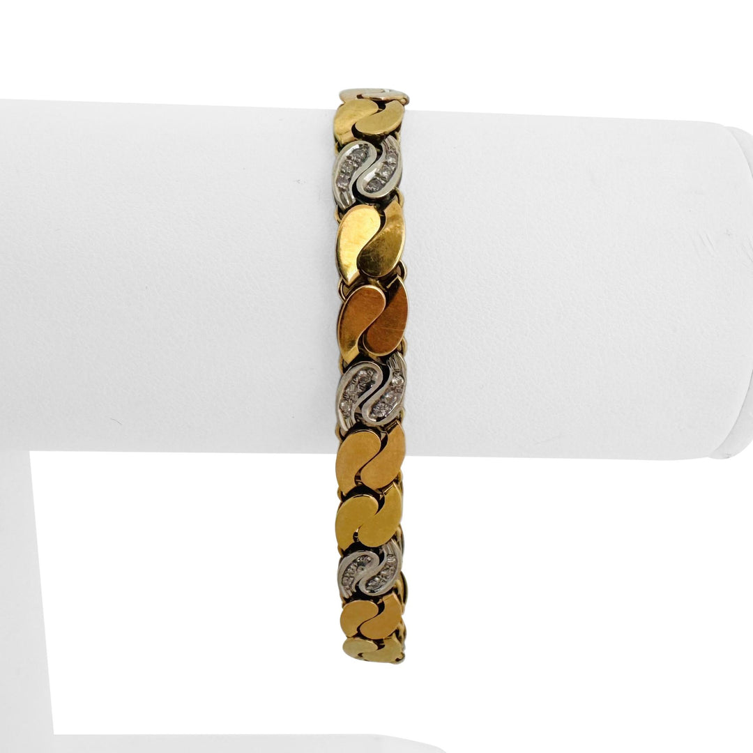 Chimento 18k Tri Tone Gold and Diamond Vintage 19.7g Link Bracelet Italy 7.25"