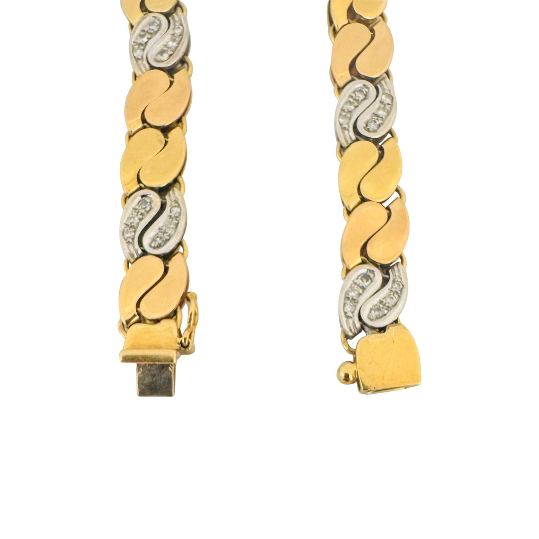 Chimento 18k Tri Tone Gold and Diamond Vintage 19.7g Link Bracelet Italy 7.25"