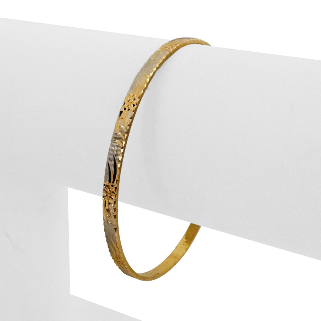 21k Yellow and White Gold 10.6g Solid Fancy Bangle Bracelet 7"