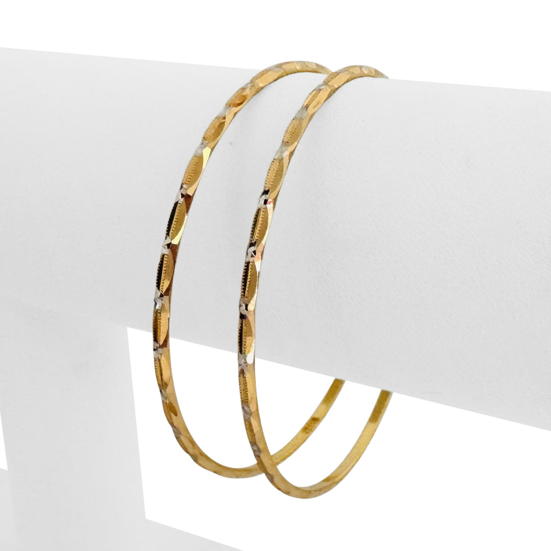 Pair of 21k Yellow and White Gold 12.8g Solid Bangle Bracelets 7"