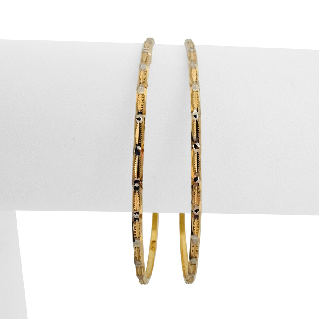 Pair of 21k Yellow and White Gold 12.8g Solid Bangle Bracelets 7"