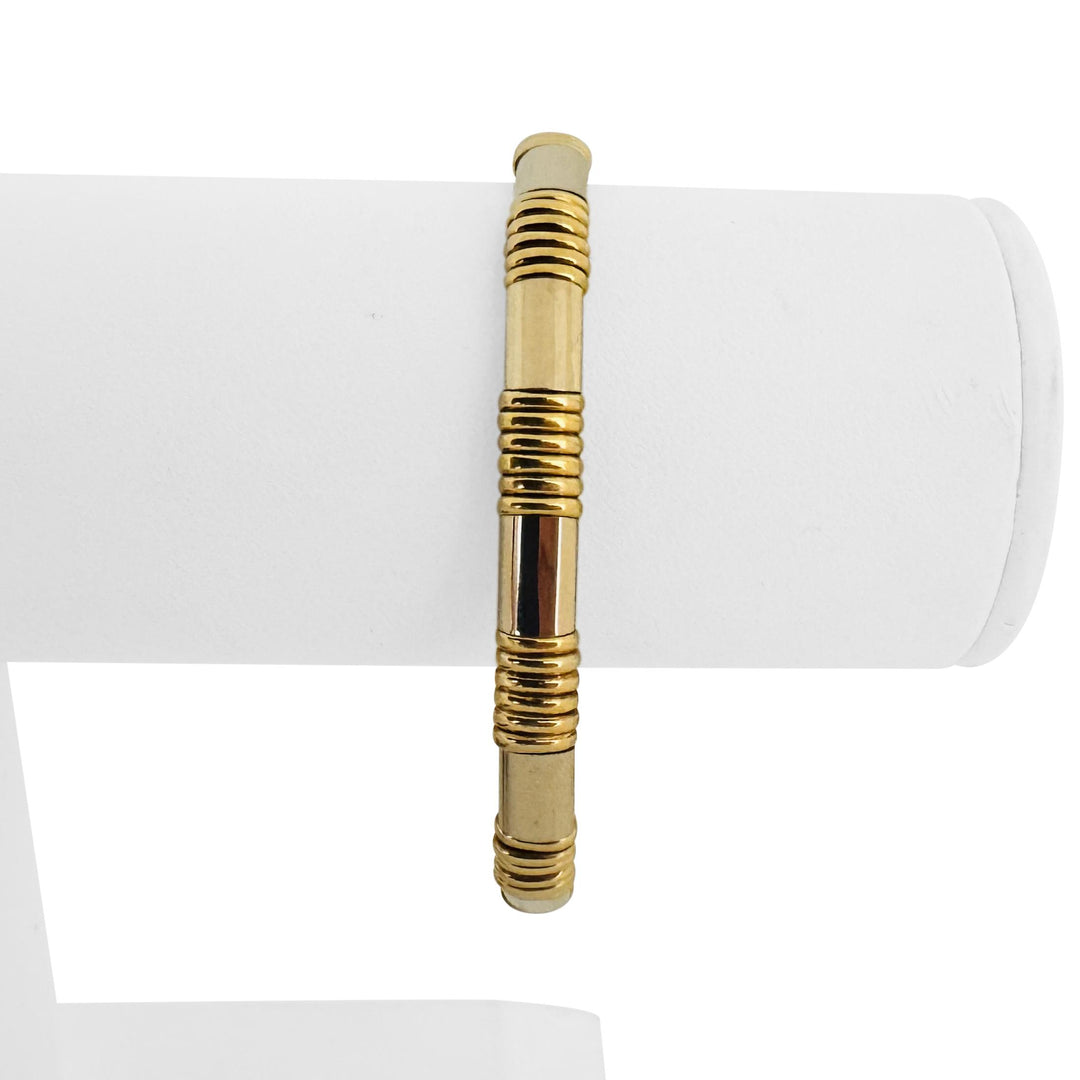 Piero Milano 18k Yellow and White Gold 26.7g Solid Flex Cuff Bracelet Italy 6.5"