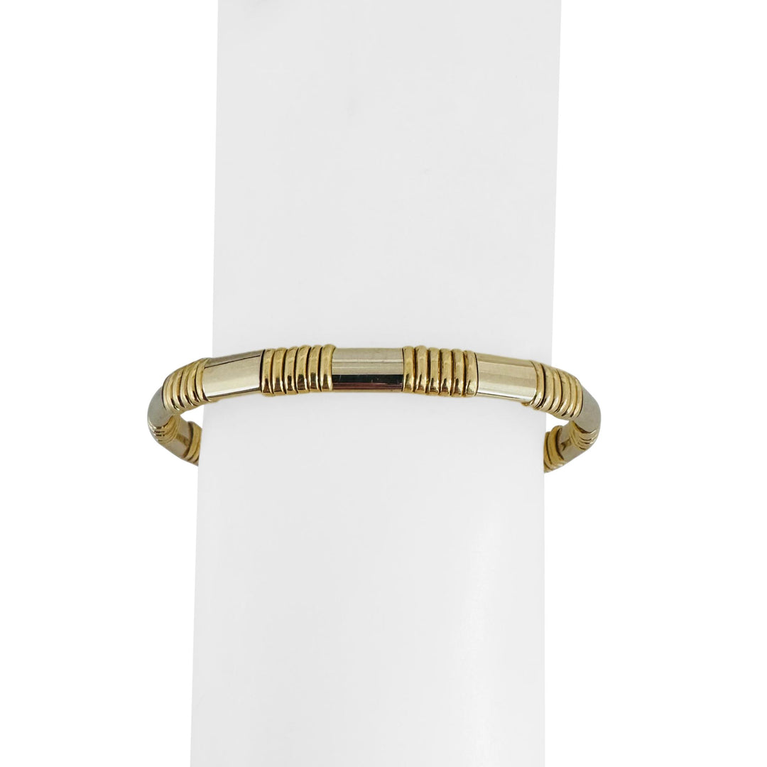 Piero Milano 18k Yellow and White Gold 26.7g Solid Flex Cuff Bracelet Italy 6.5"
