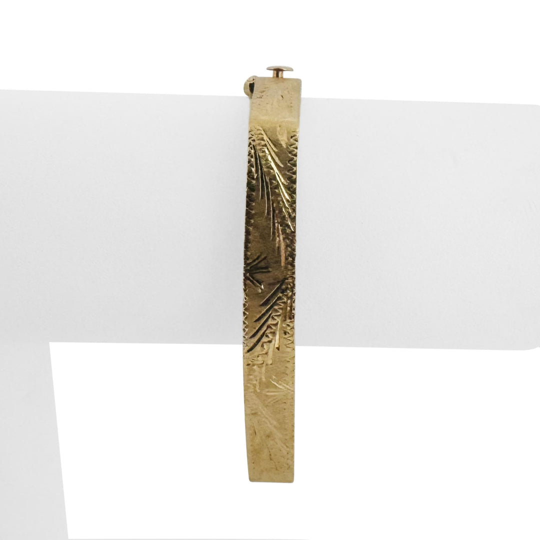 14k Yellow Gold 18g Ladies Vintage Squared Bangle Bracelet 6.75"