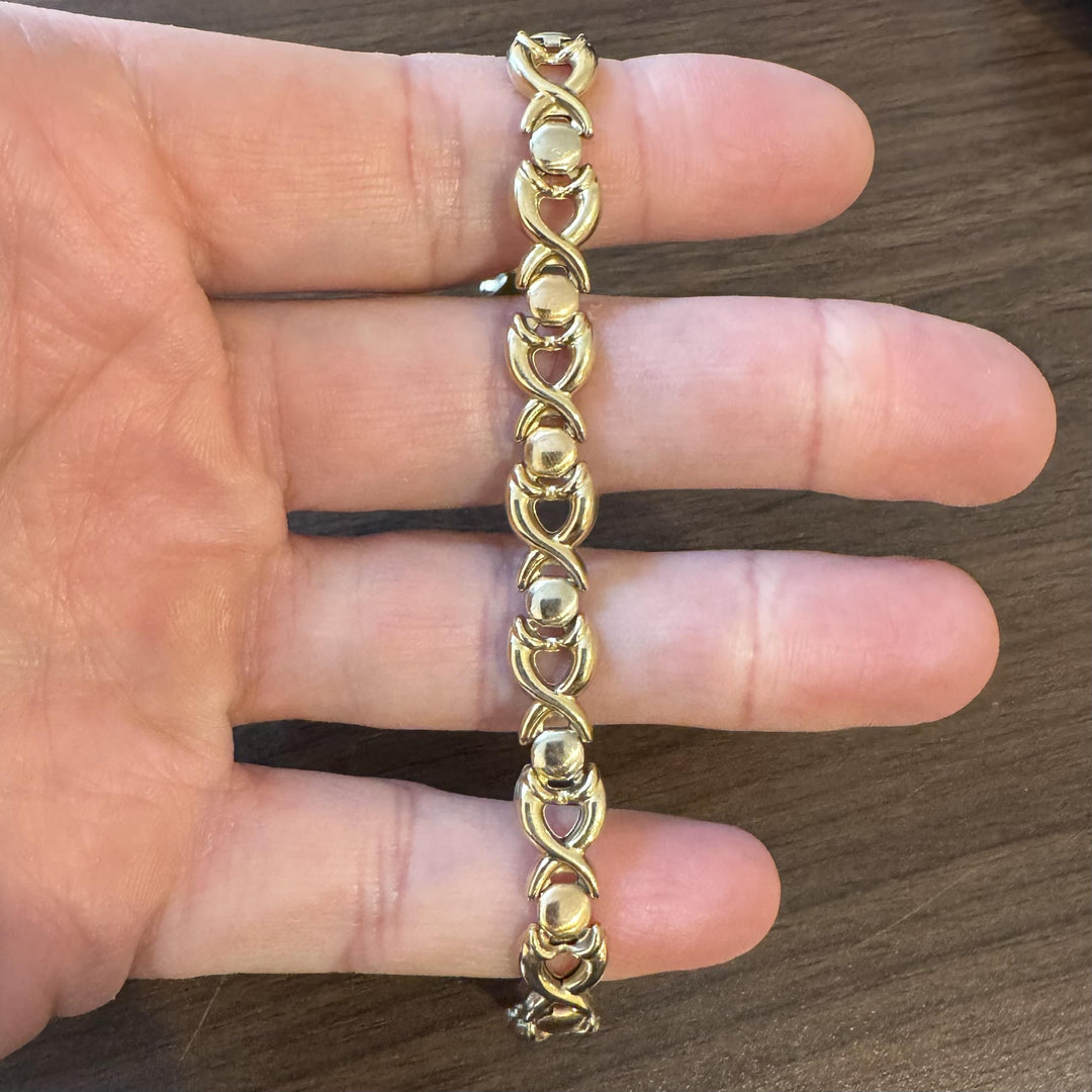 18k Yellow White and Rose Gold 10.5g Ladies Fancy Link Bracelet Italy 7.5"