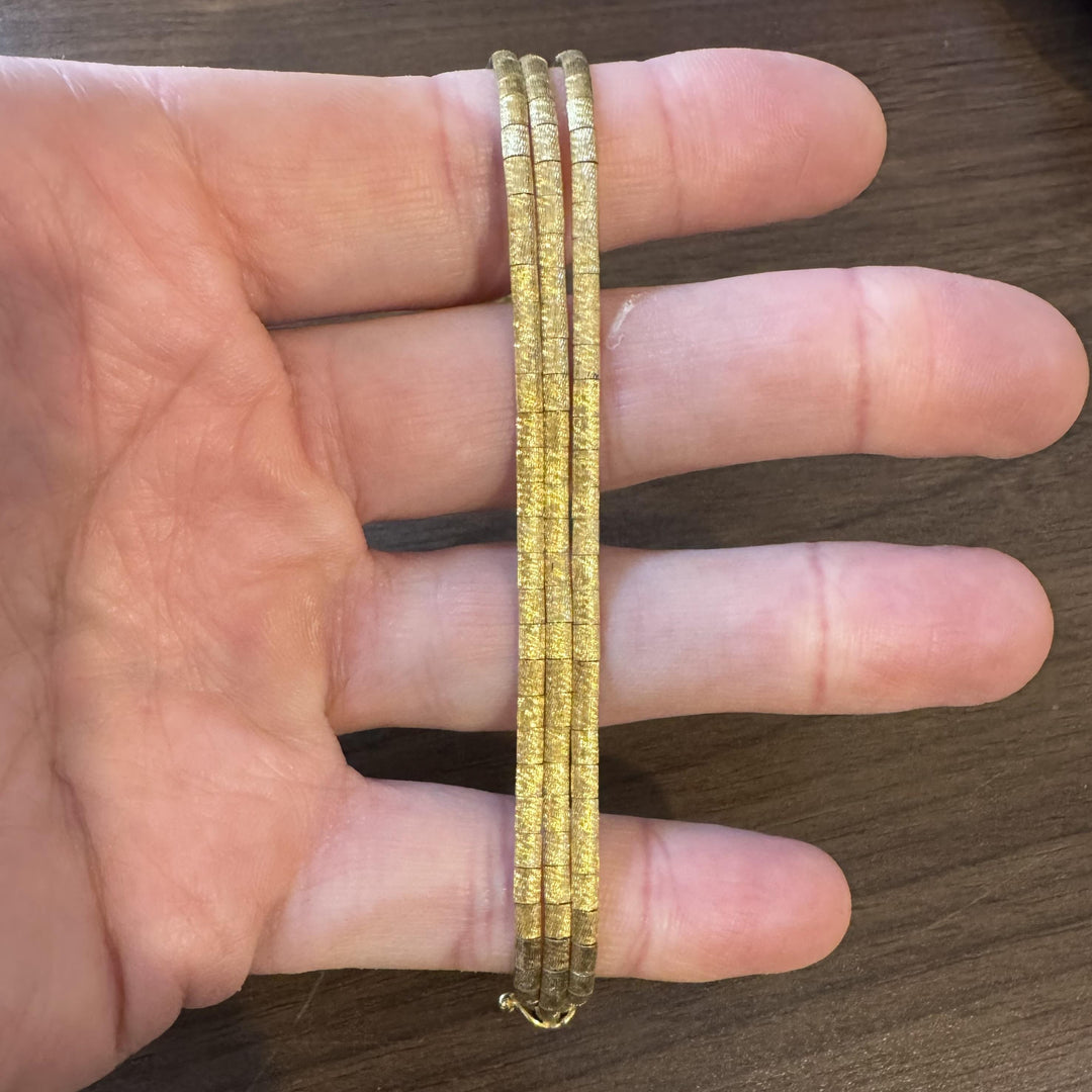 18k Yellow Gold 22g Vintage Satin Finish Three Strand Omega Bracelet Italy 7.5"