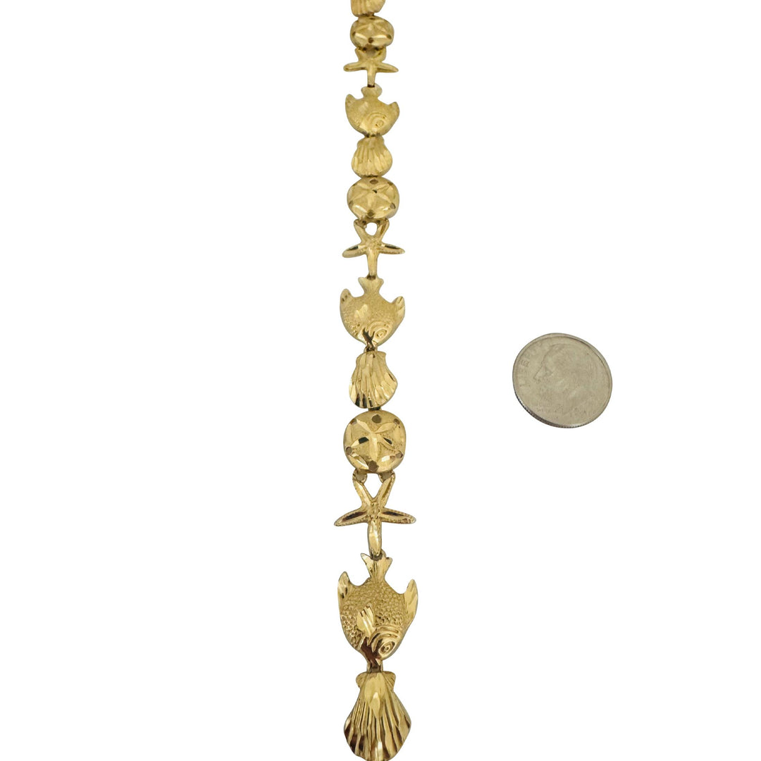 14k Yellow Gold 12.8g Diamond Cut Beach Ocean Charm Link Bracelet 7.25"