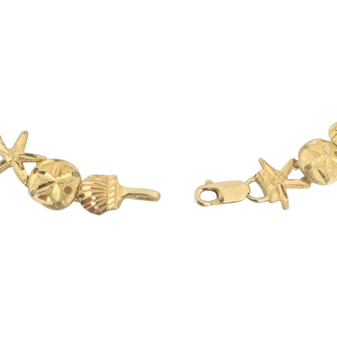 14k Yellow Gold 12.8g Diamond Cut Beach Ocean Charm Link Bracelet 7.25"