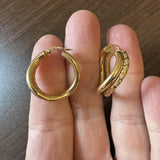 18k Yellow Gold 5g Vintage Curved Fancy Double Hoop Earrings Italy 1"