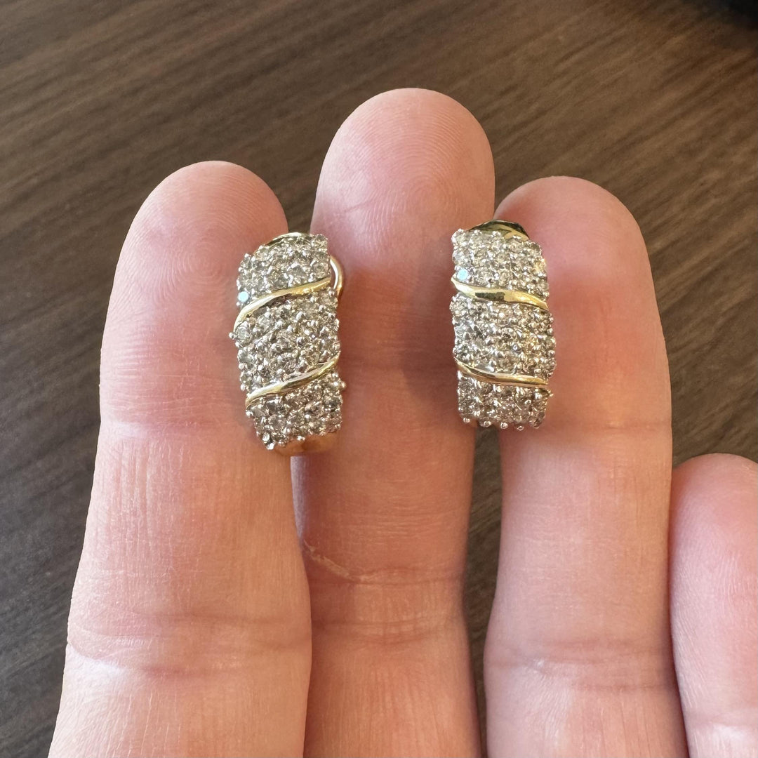 14k Yellow Gold and 2cttw Diamond Huggie Earrings
