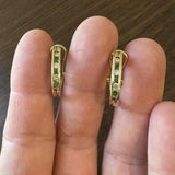 14k Yellow Gold Emerald and Diamond Small Hoop Earrings