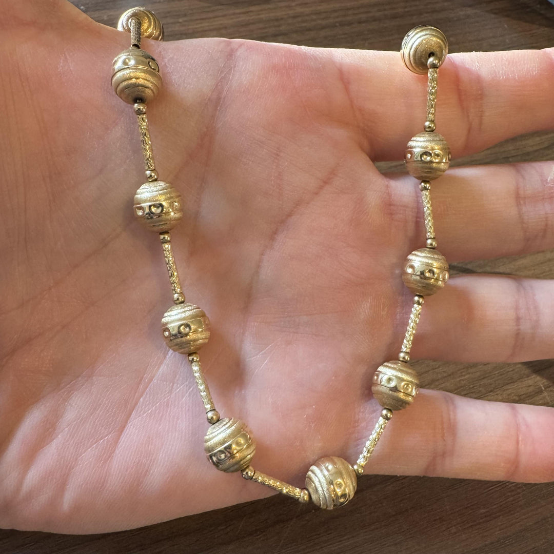 14k Yellow Gold 20.2g Ladies Vintage 10mm Ball Bead String Necklace Italy 17"