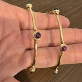 Pair of 14k Yellow Gold and Assorted Cabochon Gemstones Bangle Bracelets 7.75"