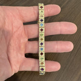 14k Yellow Gold and Multi Princess Cut Gemstone Fancy Link Bracelet 7.25"