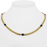 18k Yellow Gold 25.7g Cabochon Lapis Lazuli Curb Link Necklace Italy 17.5"