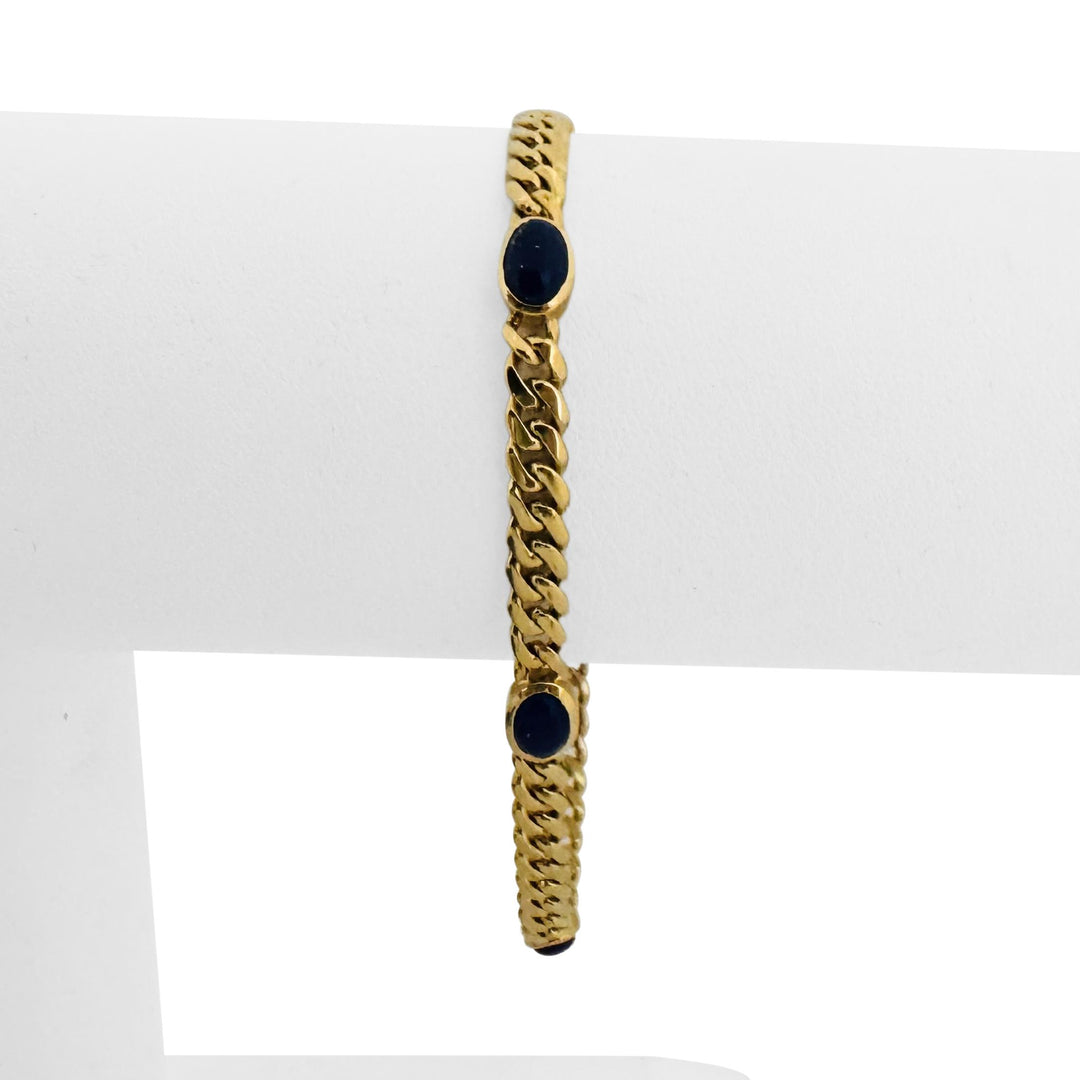 18k Yellow Gold 11.4g Cabochon Lapis Lazuli Curb Link Bracelet Italy 7"