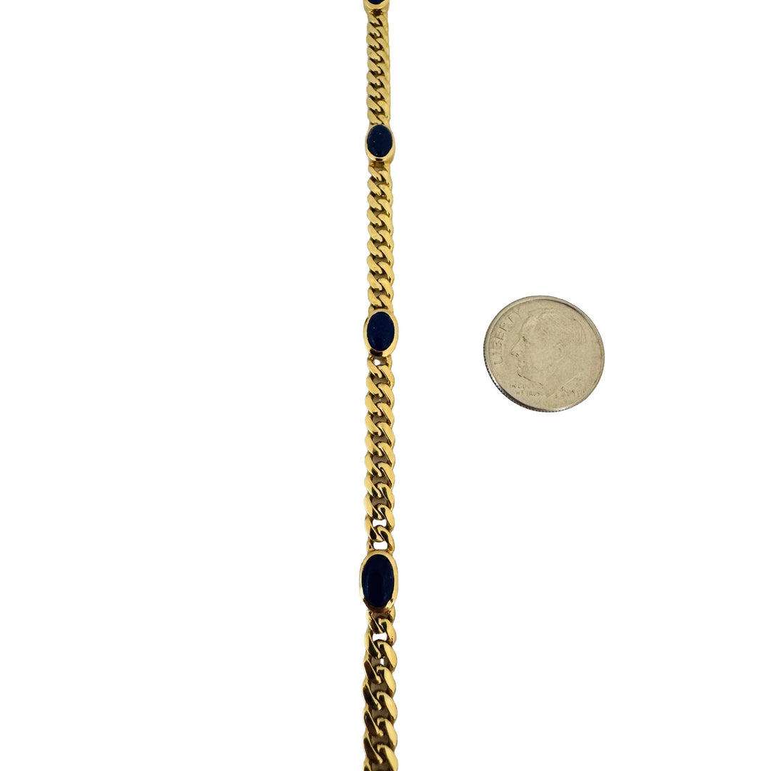 18k Yellow Gold 11.4g Cabochon Lapis Lazuli Curb Link Bracelet Italy 7"
