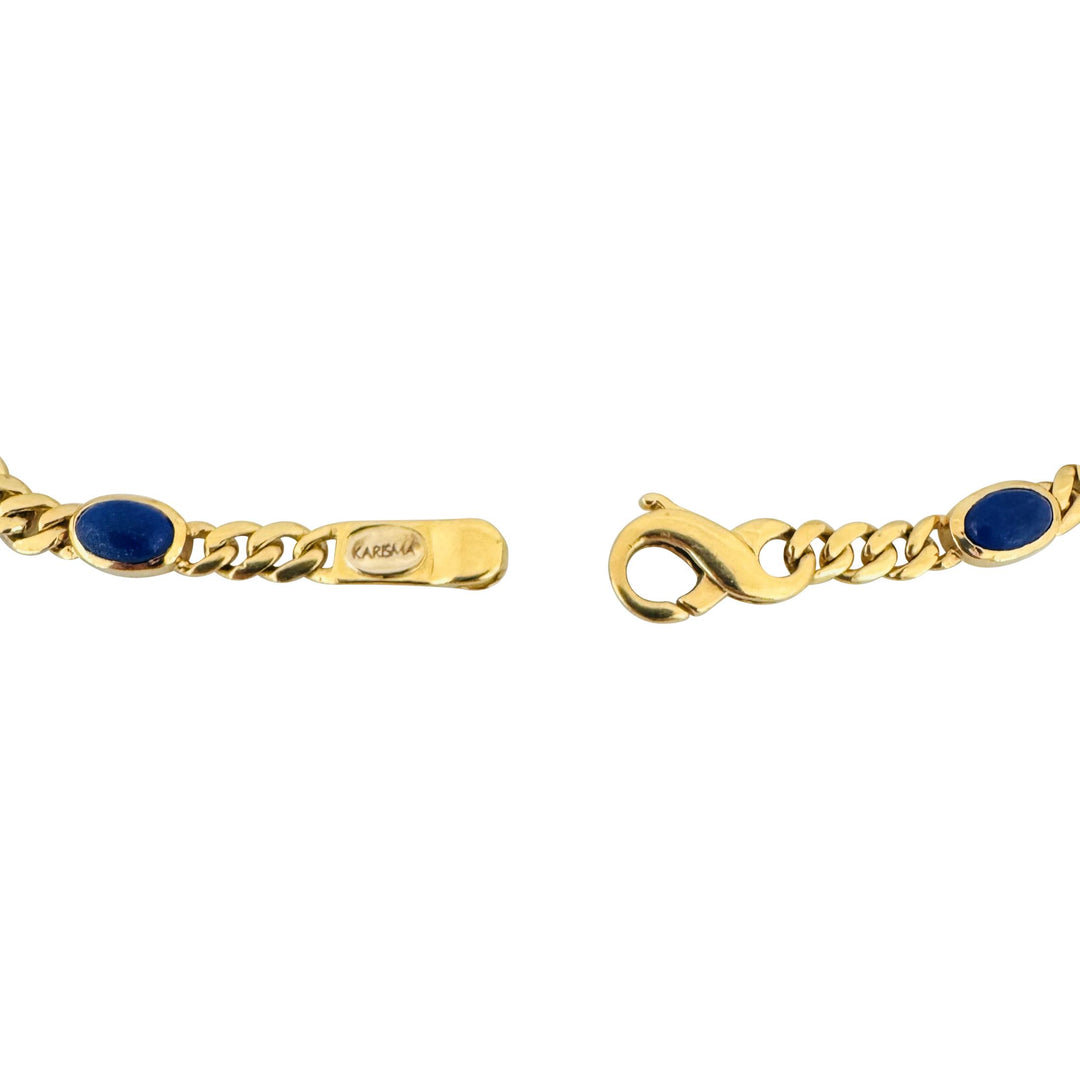18k Yellow Gold 11.4g Cabochon Lapis Lazuli Curb Link Bracelet Italy 7"