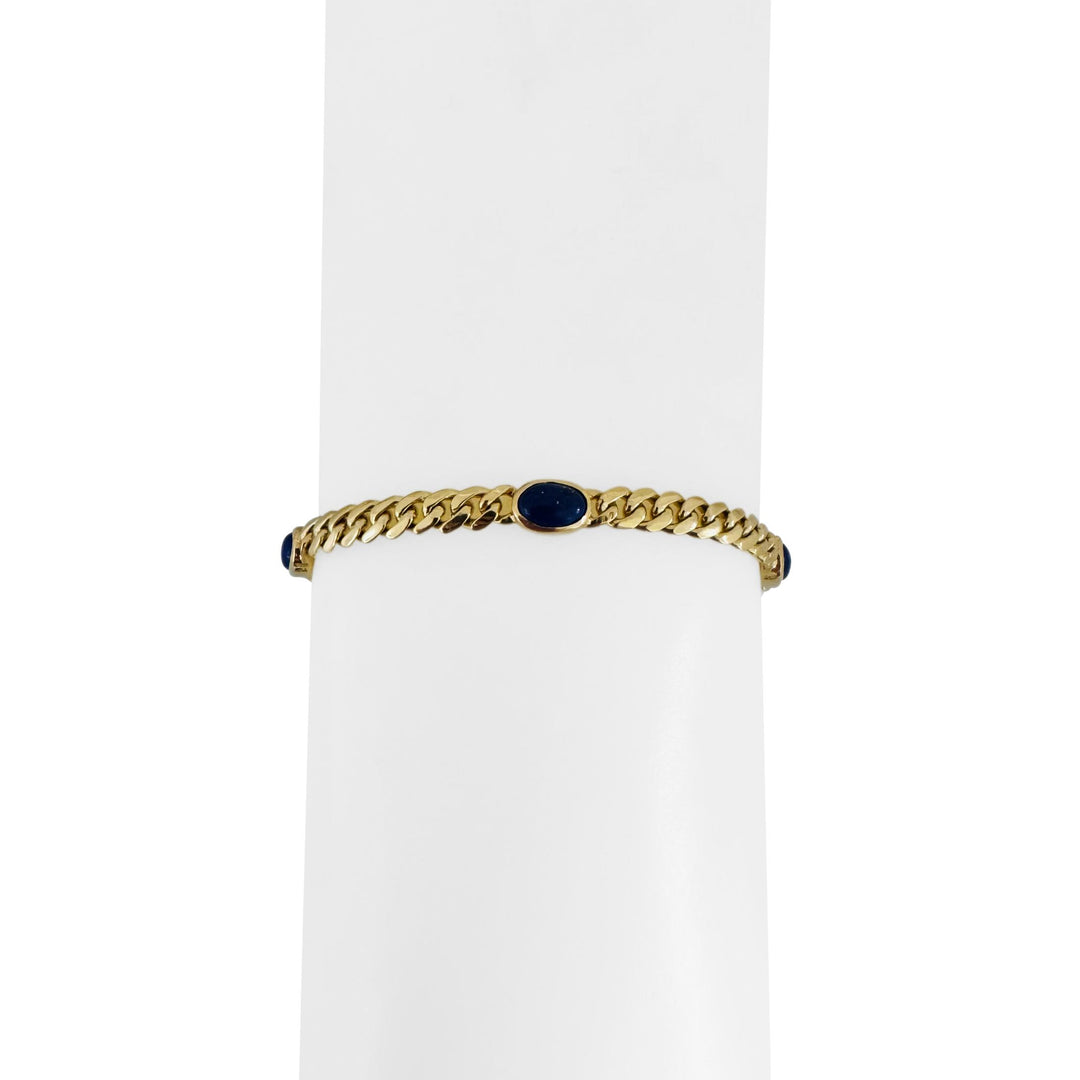 18k Yellow Gold 11.4g Cabochon Lapis Lazuli Curb Link Bracelet Italy 7"