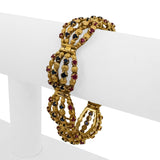 18k Yellow Gold 50g Ruby and Blue Sapphire Fancy Link Vintage Bracelet 7.25"