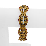18k Yellow Gold 50g Ruby and Blue Sapphire Fancy Link Vintage Bracelet 7.25"