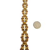 18k Yellow Gold 50g Ruby and Blue Sapphire Fancy Link Vintage Bracelet 7.25"