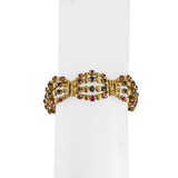 18k Yellow Gold 50g Ruby and Blue Sapphire Fancy Link Vintage Bracelet 7.25"