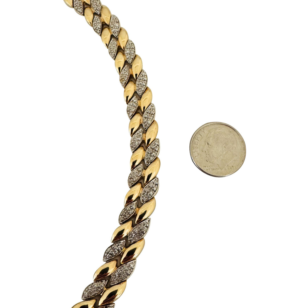14k Yellow Gold and Diamond 45g Ladies Fancy Link Necklace 16"