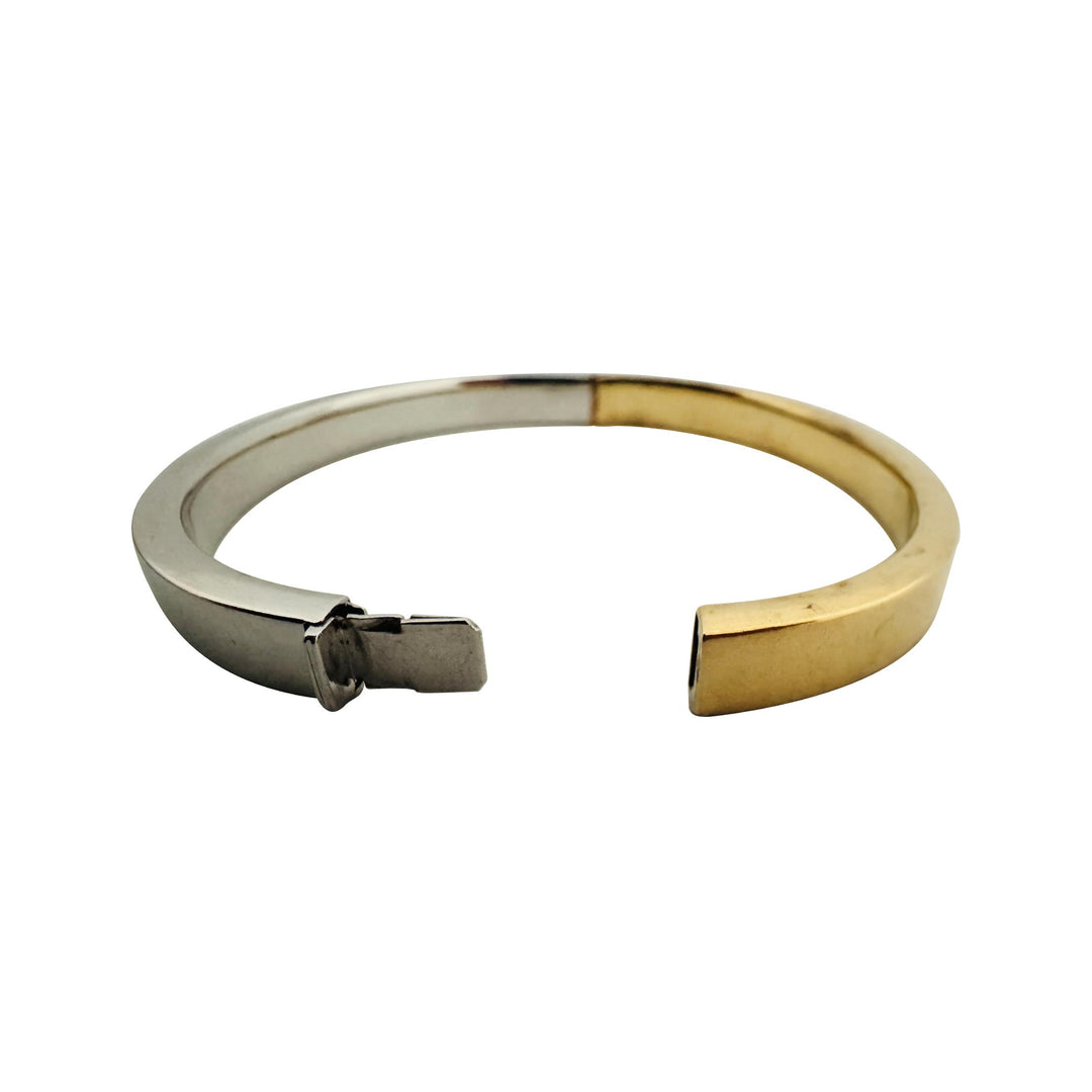 14k Yellow and White Gold 14.5g Half and Half Bangle Bracelet 7"