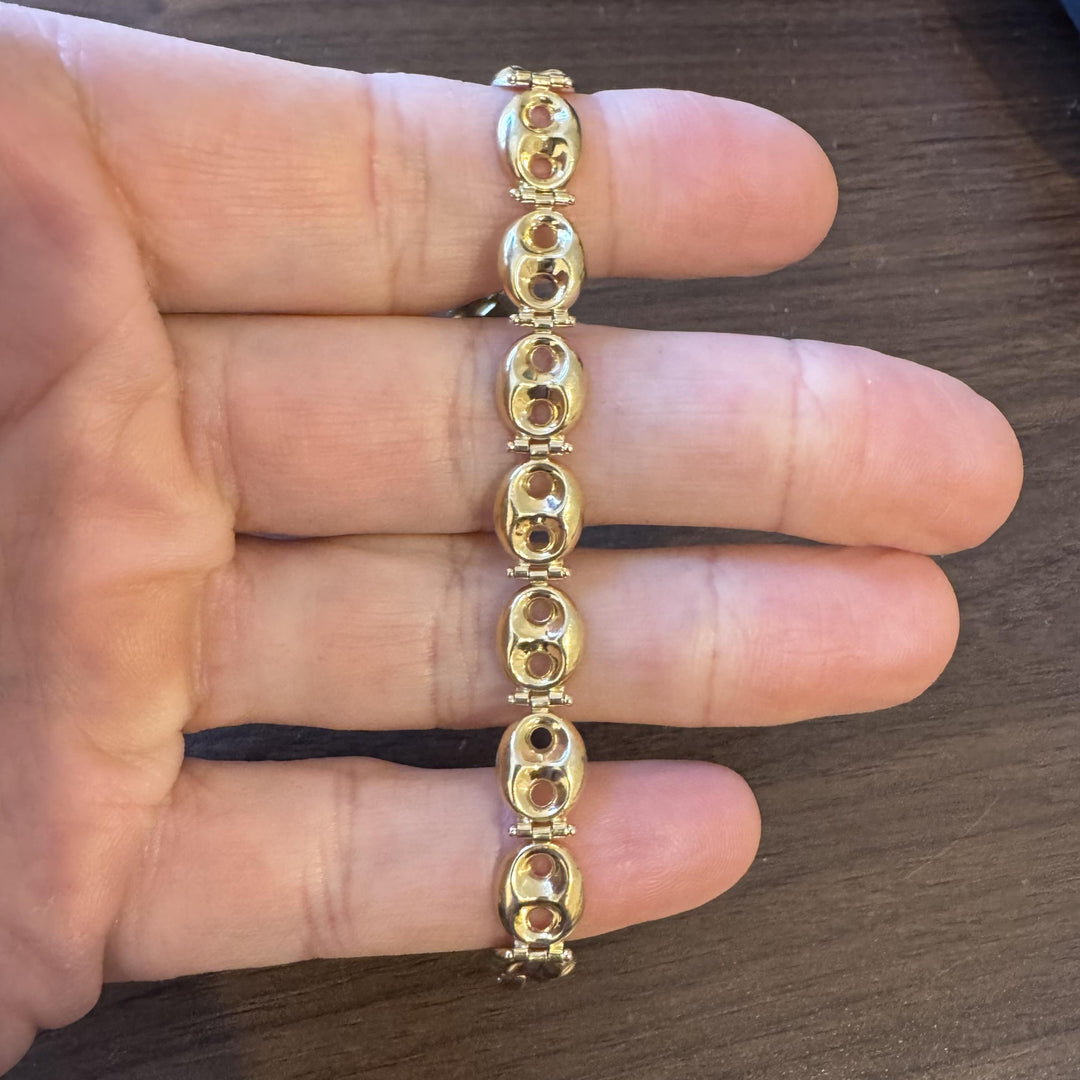 14k Yellow Gold 10.5g Ladies Polished 8.5mm Puffy Mariner Link Bracelet Italy 7"