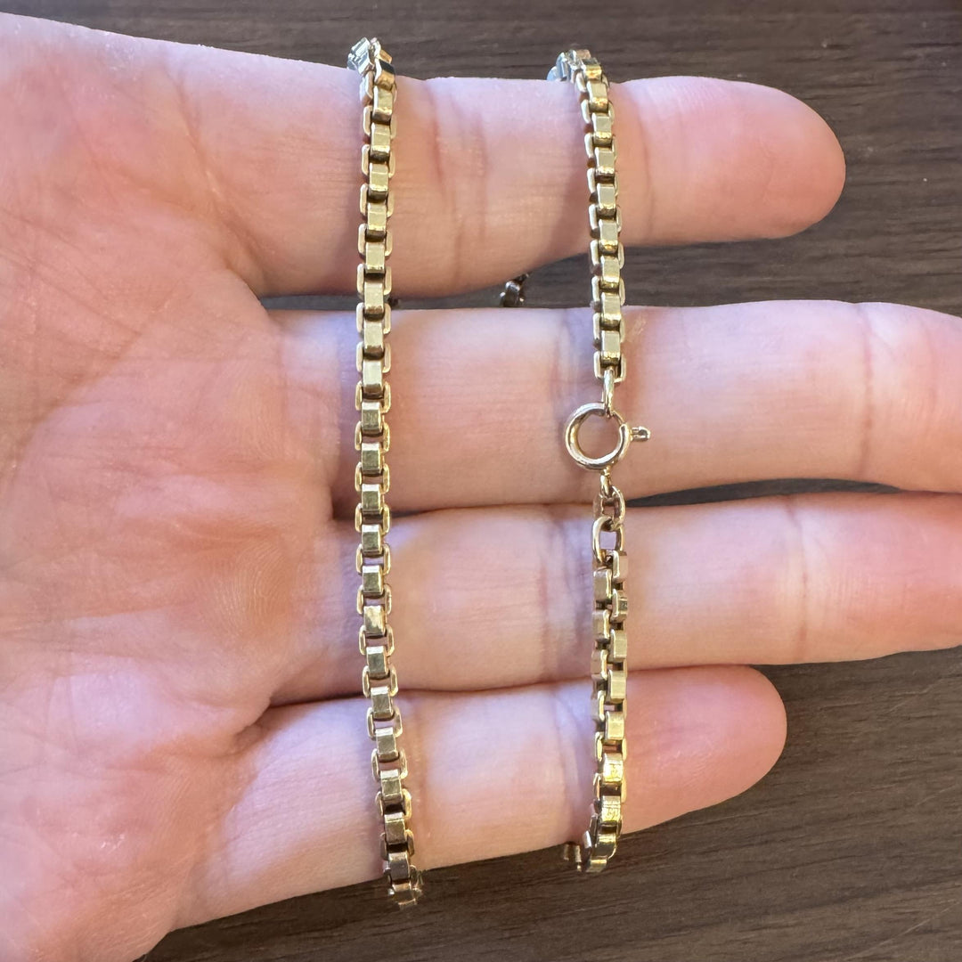 14k Yellow Gold 17.3g Solid Vintage 3.5mm Box Link Chain Necklace Italy 17"